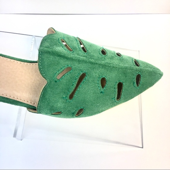 Restocking Soon Green Leaf Pattern Laser Cut Mules - Picture 3 of 8